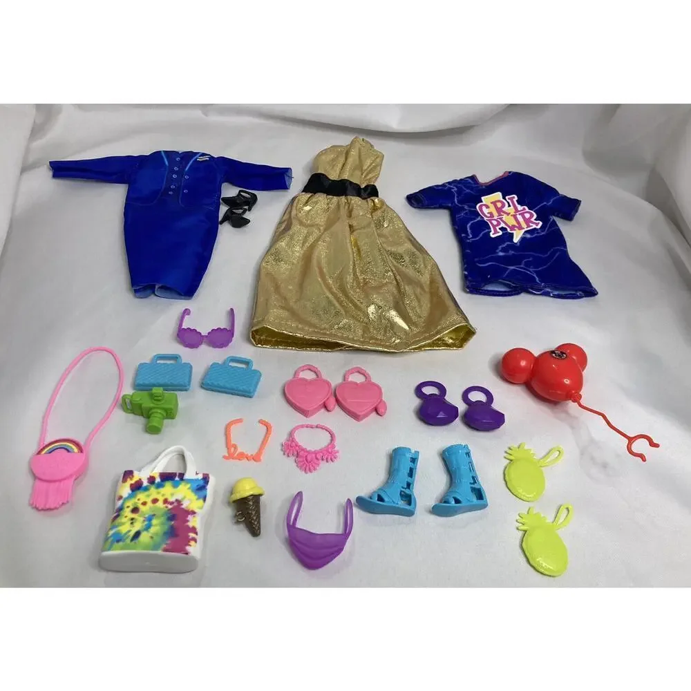 Vintage 1990’s Barbie Cothing & Accessories Purse Camera Mickey Balloon
